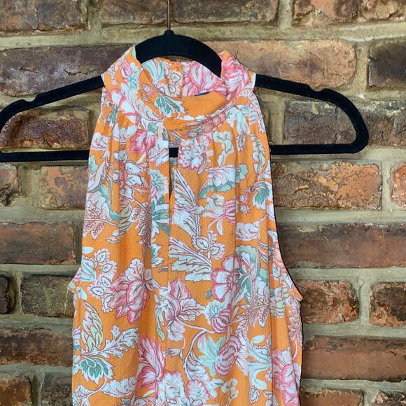 RACHEL Rachel Roy Orange Floral Sleeveless Keyhole Top Women's Size Small - Picture 2 of 6